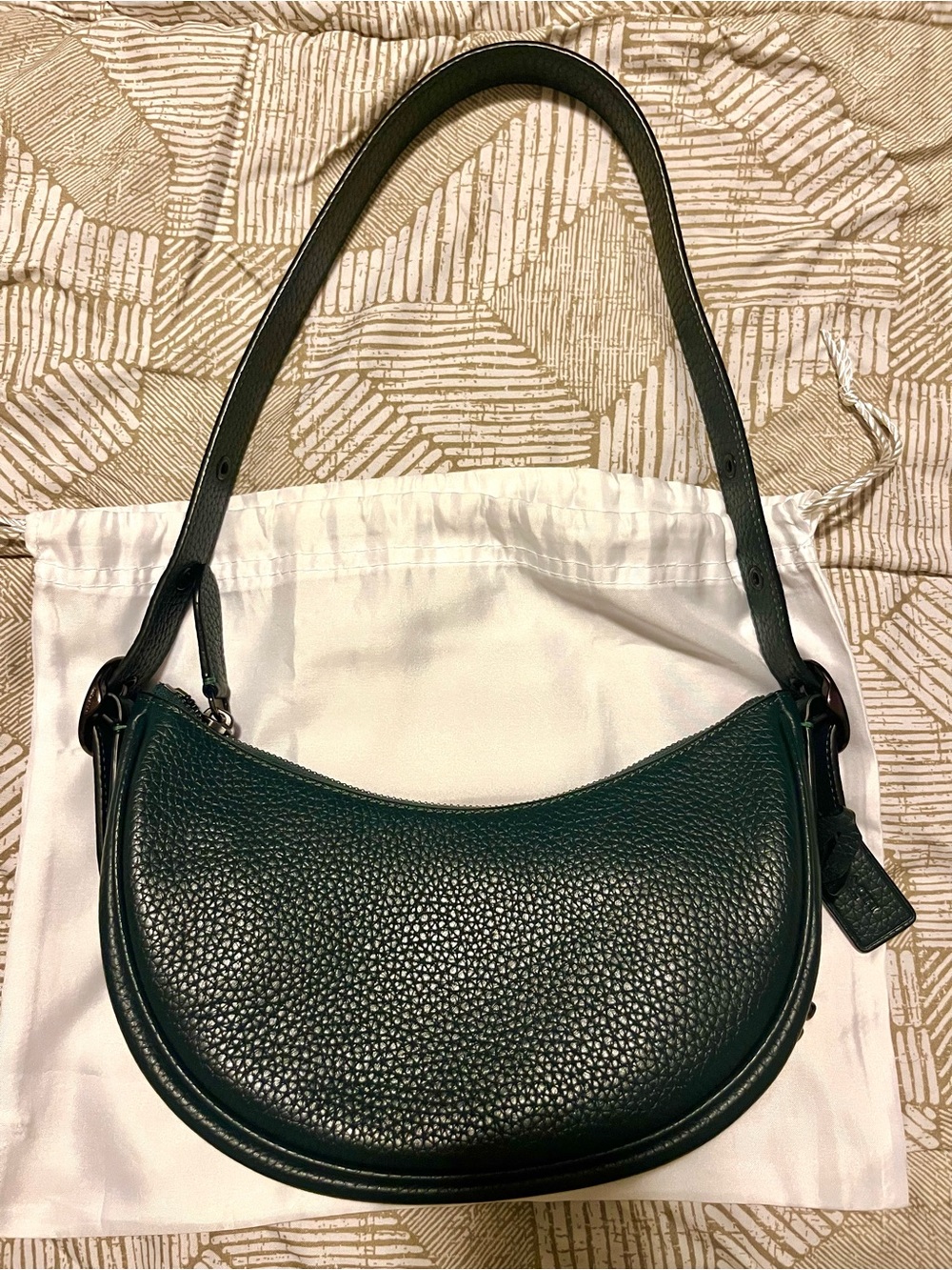 Coach Pebbled Crescent Shoulder Bag - Forest Green - Picture 3 of 10